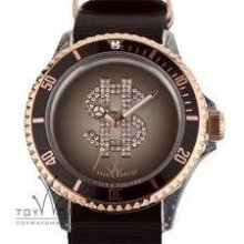 Toy Unisex Dollar Sign Dial Brown Band Quartz Analog Watch D02pg