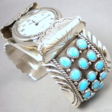 Turquoise Navajo Sterling Cuff Watch Bracelet J Hoskie