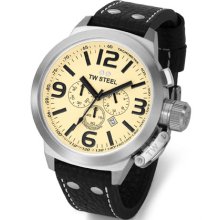 TW Steel Canteen 50mm Black Leather Strap Chronograph Mens Watch TW3