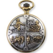 Two-Tone Wht Dial Quartz Four Seasons Pocket Watch