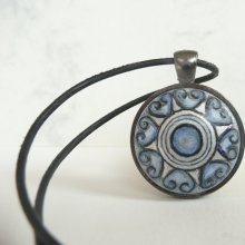 Unique Cobalt Blue Necklace Choker Pendant Necklace, Deep Blue Leather Cord, Hand Painted Jewelry