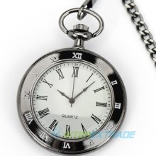 Unique White Dial Carvings Bronze Chain Necklace Quartz Unisex Pocket Watch Gift