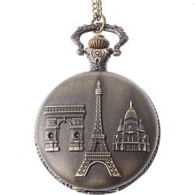 Unisex Eiffel Tower Style Steel Analog Quartz Pocket Watch (Bronze)