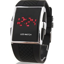 Unisex Fashion Casual Red Led Silicone Band Wrist Watch Black Women's Men's