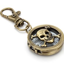 Unisex Hollow Skull Heads Analog Alloy Quartz Keychain Watch (Bronze)