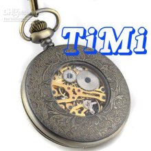 Unisex Mechanical Pocket Watch Unique Skeleton Pattern