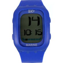 Unisex Pop Color Silicone Strap Digital Sports Multi Fuctional Wrist Watch Blue