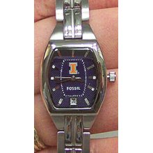 University of Illinois Illini Fossil 3 hand Womens watch with date