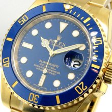 Unworn Rolex 18k Yellow Gold Ceramic Submariner Blue Dial 116618