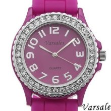 Varsales Genuine Crystals & Rubber Ladies Quartz Watch