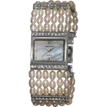 Vernier Women's Rectangular Silver Case Fresh Water Pearl Bracelet Watch