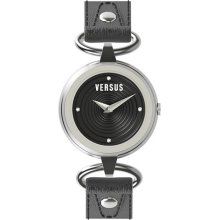 Versus Versus V Womens Black Dial with Crystals Genuine Leather W ...