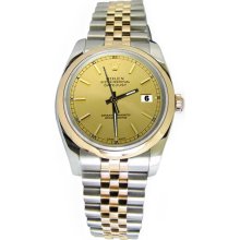 Very fine champagne stick dial rolex datejust watch SS & gold bezel