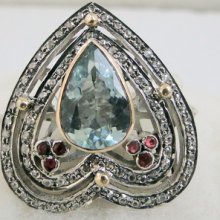 Victorian Diamond Aquamarine Gold Silver Ring