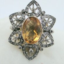 Victorian Diamond Citrine Gold Silver Ring