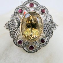 Victorian Diamond Citrine Ruby Gold Silver Ring