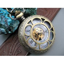 Victorian Pocket Watch, Bronze Mechanical Pocket Watch, Pocket Watch Chain - Unisex - Edwardian - Steampunk - Watch - Item MPW157