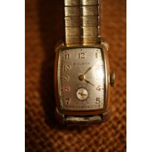 Vintage 1948 Men's Bulova Deco Watch - 17 Jewels - Runs Great 10K Gold Antique