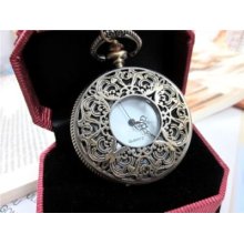 Vintage Big Carved Pattern Pocket Watch Necklace Hb45