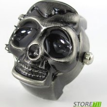 Vintage Black Bronzed Skull Elastic Finger Ring Quartz Watch