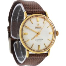 Vintage Omega Seamaster Deville Automatic 14k Gold Dial Leather Band Mens Watch