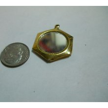 Vintage Six Sided Mirror Watch Charm Gold Tone & Glass Pendant Pocket Watch