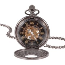 Vintage Skeleton Ak Homme Mens Ladies Mechanical Pocket Watch