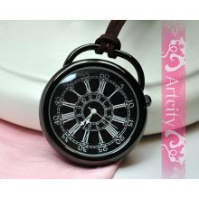 Vintage style black pocket watch necklace(big size)