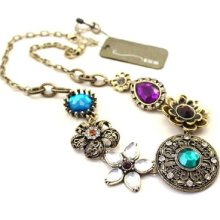 Vintage Style Flower Carve Simulated Stones Necklace Tag $26.99 X144