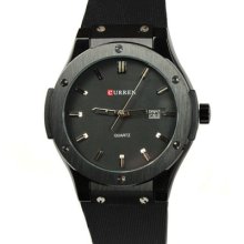 Vogue Brush Dial Quartz Clock Hours Hand Date Sports Men Wrist Watch All Black