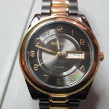 Waltham Embassy Mens Wrist Watch Date, Day, Smoke or Gun metal gold t