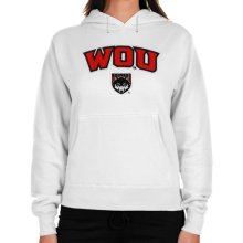 Western Oregon Wolves Ladies Logo Arch Applique Midweight Pullover Hoodie - White