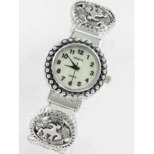 Western Silver Bucking Horse And Cowboy Bracelet Bangle Watch