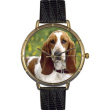 Whimsical Watches Unisex Bassett Hound Photo Watch with Black Leather