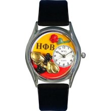 Whimsical Watches Unisex Eta Phi Beta Silver S1710018 Black Leather Analog Quartz Watch with White Dial