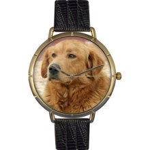 Whimsical Watches Unisex Golden Retriever Photo Watch with Black Leather