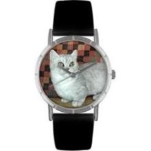 Whimsical Watches Unisex Munchkin Cat Photo Watch with Black Leather Color: Silvertone