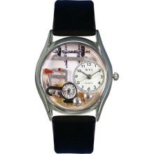 Whimsical Watches Unisex Soccer Male Silver S0810011 Black Leather Analog Quartz Watch with White Dial