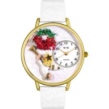 Whimsical Watches Unisex Trumpeting Angel Gold G1220006 White Leather Analog Quartz Watch with White Dial