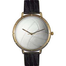 Whimsical Watches Unisex Volleyball Lover Photo Watch with Black Leather