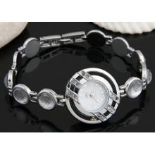 white acrylic metal rhinestone beads bangle bracelet wrist watch