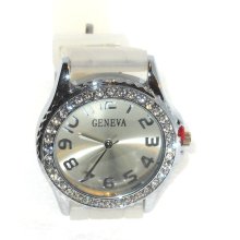 White Rubber Strap Crystal Watch Geneva