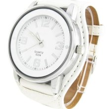 White Synthetic Leather Band Quartz Analog Stylish Wrist Watch Ladies Girls