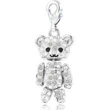 White Topaz Pave-set Toy Bear Lobster Clasp Bracelet Charm 18k White Gold Plated