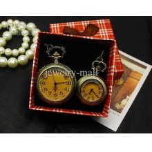 Wholesale - 2sets Retro Bronze Couples Pocket Watch Quartz You Are M