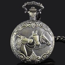 Wild Horses Antique Bronzy-plated Pocket Watch