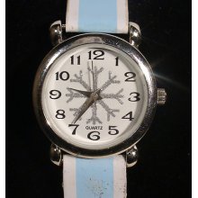 Winter Lovely Silver Tone Snowflake Faux Leather Band Ladies Watch Works (r1)