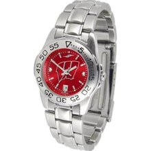 Wisconsin Badgers Ladies Red AnoChrome Steel Sport Watch