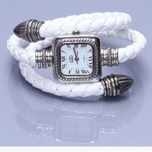 Woman Fashion Classic White Leather Strap Roman Number Dial Quartz Watch