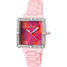 Women's Ceramics/Square Classique Diamond Red Dial Pink Ceramic ...